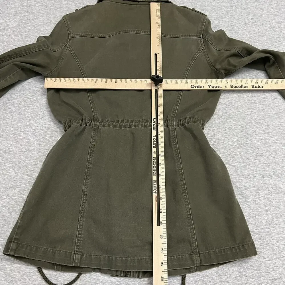 Forever 21 Jacket Womens Small Green Utility Brass Studs Military Army‎ Gorp Zip